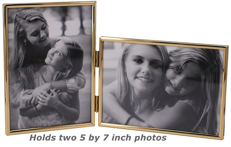 LEADEX Vertical Horizontal Combo- Double 5 by 7 Inch Metal Folding Picture Frames-(1 Landscape and 1 Portrait Style) (modern gold) - Image 3